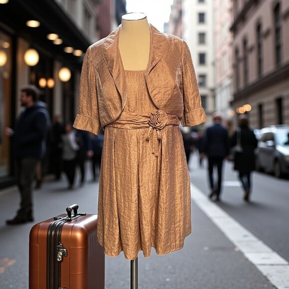 Le Bos 18W Rose Gold Dress Jacket Set Mother Of Bride Formal Wedding Guest - Picture 1 of 11